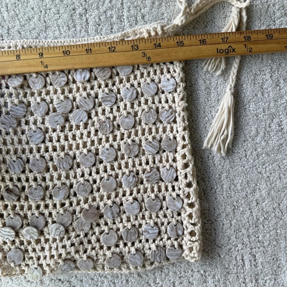 Edikted Alora Iridescent Crochet Mini Skirt Womens Size S Beige Sequin Boho Tie - Picture 9 of 10